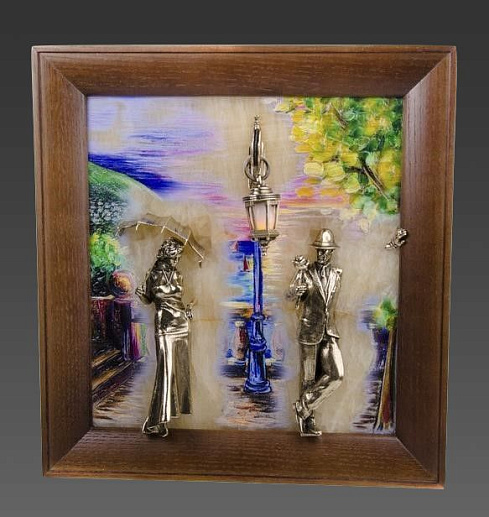 Бронзовая картина "Пара. Набережная" с подсветкой купить с доставкой Бронзовая картина "Пара. Набережная" с подсветкой